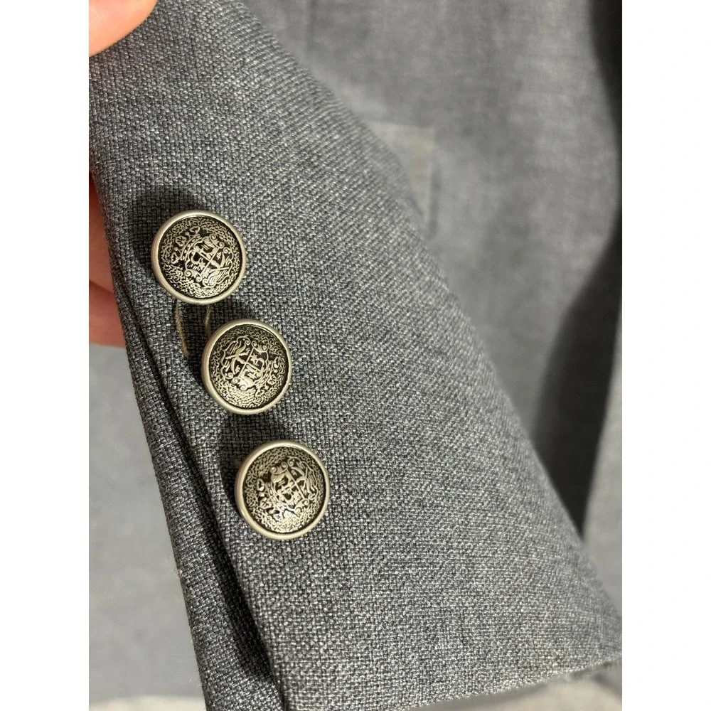 Oakmont Tailoring Mens Gray Blazer Jacket Buttons Double Breasted Formal Smart‎